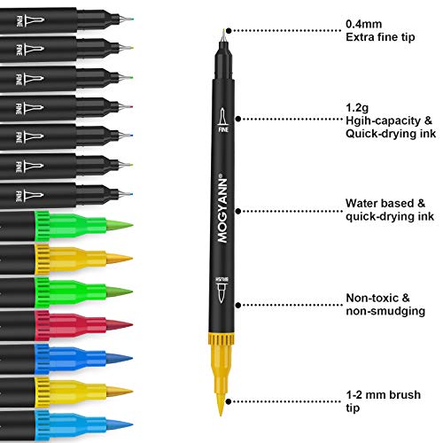 Mogyann Markers for Adult Coloring - 72 Color Dual Tip Brush Pens Coloring Markers Set