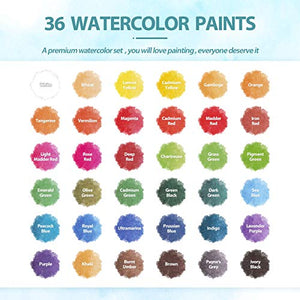 Watercolor Paint Set, Mogyann Watercolor Paints with 36 Colors Pigment and 2 Water Brush Pens, Ideal Watercolor Kit