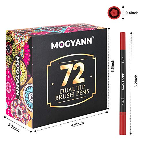 Mogyann Markers for Adult Coloring 72 Coloring Pens Dual Tip Brush Markers  for Coloring Books 72 Black