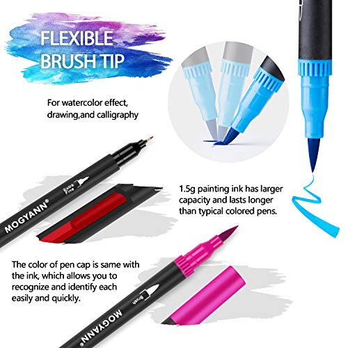 Mogyann 100 Colors Dual Tip Brush Markers, Fine Tip Coloring Markers For  adult Journal Writing Coloring and Calligraphy Drawing