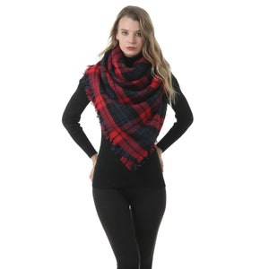 MOGYANN Women's Plaid Blanket Thick Winter Scarf, Warm Cozy Tartan Wrap Oversized Shawl Cape (A30)