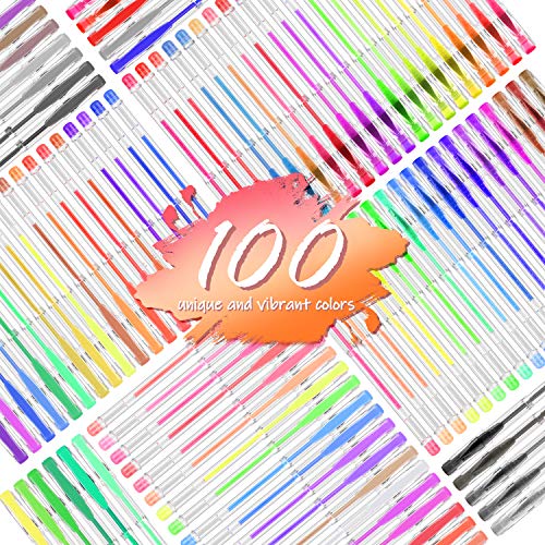 100 Colors Art Supplies Gel Pens for Adult Coloring Set Drawing