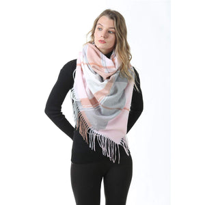 Mogyann Women's Plaid Blanket Winter Scarf Warm Cozy Tartan Wrap Oversized Shawl Cape Classic Tassel Soft Scarves Pink