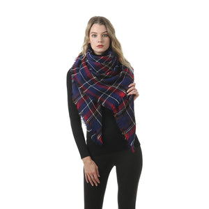 Mogyann Women's Blanket Fall Winter Warm Cozy Large Scarf Checked Giant Stylish Soft Chunky Scarves Shawl Cape Blue