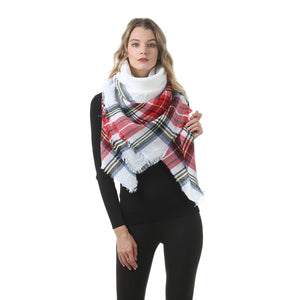 Mogyann Blanket scarves Plaid Winter Scarf Cozy Warm Wrap Tartan Classic Tassel Shawl Cape Cozy Soft Scarf for Women White