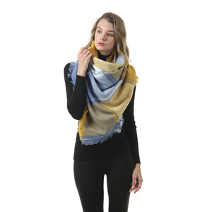 Mogyann Women's Blanket Fall Winter Warm Cozy Large Checked Oversized Stylish Soft Chunky Scarves Shawl Cape Scarf Yellow
