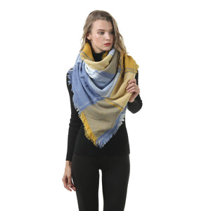 Mogyann Women's Blanket Fall Winter Warm Cozy Large Checked Oversized Stylish Soft Chunky Scarves Shawl Cape Scarf Yellow