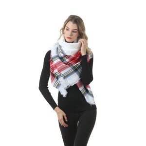 Mogyann Blanket scarves Plaid Winter Scarf Cozy Warm Wrap Tartan Classic Tassel Shawl Cape Cozy Soft Scarf for Women White