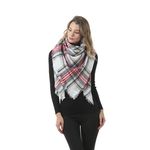 Mogyann Women's Plaid Scarves Blanket scarf Winter Scarf Warm scarf Fashion Pattern scarf Classic Tassel Soft Scarves White
