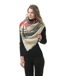 Mogyann Blanket scarves Plaid Winter Scarf Cozy Warm Wrap Tartan Classic Tassel Shawl Cape Cozy Soft Scarf for Women Khaki
