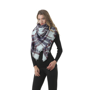 Mogyann Women's Plaid Scarves Blanket scarf Winter Scarf Warm scarf Fashion Pattern scarf Classic Tassel Soft Scarves Blue