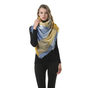 Mogyann Women's Blanket Fall Winter Warm Cozy Large Checked Oversized Stylish Soft Chunky Scarves Shawl Cape Scarf Yellow