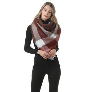 MOGYANN Women's Plaid Blanket Thick Winter Scarf, Warm Cozy Tartan Wrap Oversized Shawl Cape (B03)