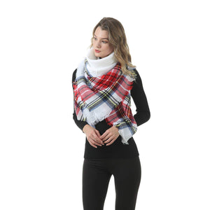 Mogyann Blanket scarves Plaid Winter Scarf Cozy Warm Wrap Tartan Classic Tassel Shawl Cape Cozy Soft Scarf for Women White