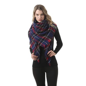 Mogyann Women's Blanket Fall Winter Warm Cozy Large Scarf Checked Giant Stylish Soft Chunky Scarves Shawl Cape Blue