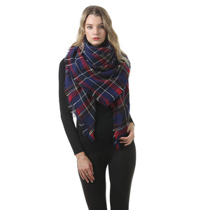 Mogyann Women's Blanket Fall Winter Warm Cozy Large Scarf Checked Giant Stylish Soft Chunky Scarves Shawl Cape Blue