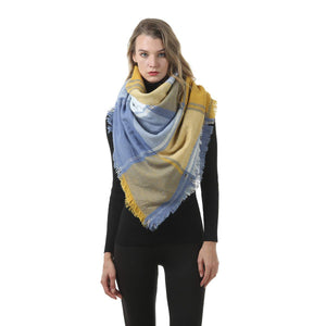 Mogyann Women's Blanket Fall Winter Warm Cozy Large Checked Oversized Stylish Soft Chunky Scarves Shawl Cape Scarf Yellow