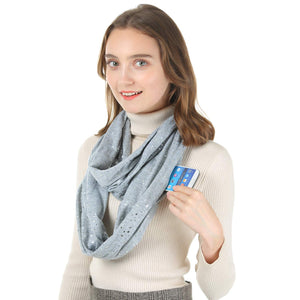 Mogyann Womens Infinity Pocket Scarf Lightweight Travel Scarf with Zipper Pocket Loop Scarves for Womens Girls Ladies (Grey)