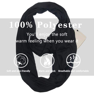Mogyann Womens Infinity Pocket Scarf Lightweight Travel Scarf with Zipper Pocket Loop Scarves for Womens Girls Ladies (Hollowing black)