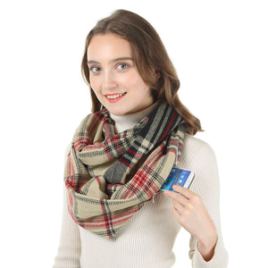 Mogyann Womens Infinity Pocket Scarf Lightweight Travel Scarf with Zipper Pocket Loop Scarves for Womens Girls Ladies (Khaki)