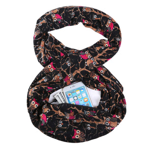 Mogyann Womens Infinity Pocket Scarf Lightweight Travel Scarf with Zipper Pocket Loop Scarves for Womens Girls Ladies (Owl Black)