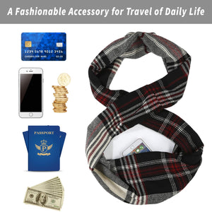 Mogyann Womens Infinity Pocket Scarf Lightweight Travel Scarf with Zipper Pocket Loop Scarves for Womens Girls Ladies (Black)