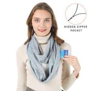 Travel Scarf, Infinity Scarf with Secret Hidden Zipper Pocket (Star-Light gray)