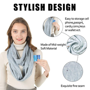 Mogyann Womens Infinity Pocket Scarf Lightweight Travel Scarf with Zipper Pocket Loop Scarves for Womens Girls Ladies (Grey)