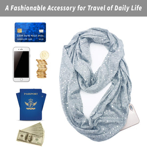 Mogyann Womens Infinity Pocket Scarf Lightweight Travel Scarf with Zipper Pocket Loop Scarves for Womens Girls Ladies (Grey)