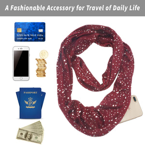 Travel Scarf, Infinity Scarf with Secret Hidden Zipper Pocket (Star-Wine red)