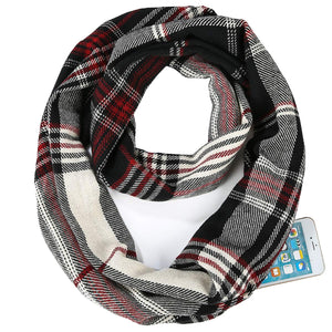 Mogyann Womens Infinity Pocket Scarf Lightweight Travel Scarf with Zipper Pocket Loop Scarves for Womens Girls Ladies (Black)
