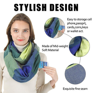 Travel Scarf, Infinity Scarf with Secret Hidden Zipper Pocket (F03)