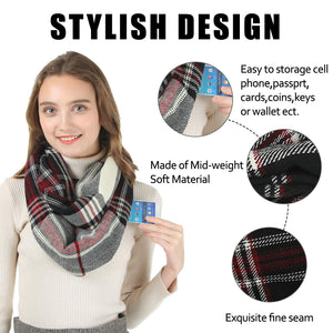 Mogyann Womens Infinity Pocket Scarf Lightweight Travel Scarf with Zipper Pocket Loop Scarves for Womens Girls Ladies (Black)